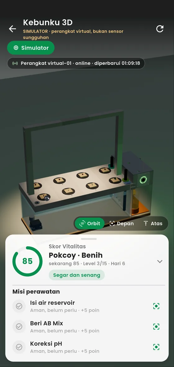 Layar Kebunku 3D: unit virtual online dan daftar misi perawatan